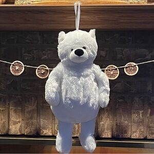 Winter - White plush polar bear Christmas stocking.